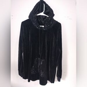 No Boundaries Black Velvet Sequin-Trim Hoodie Jacket